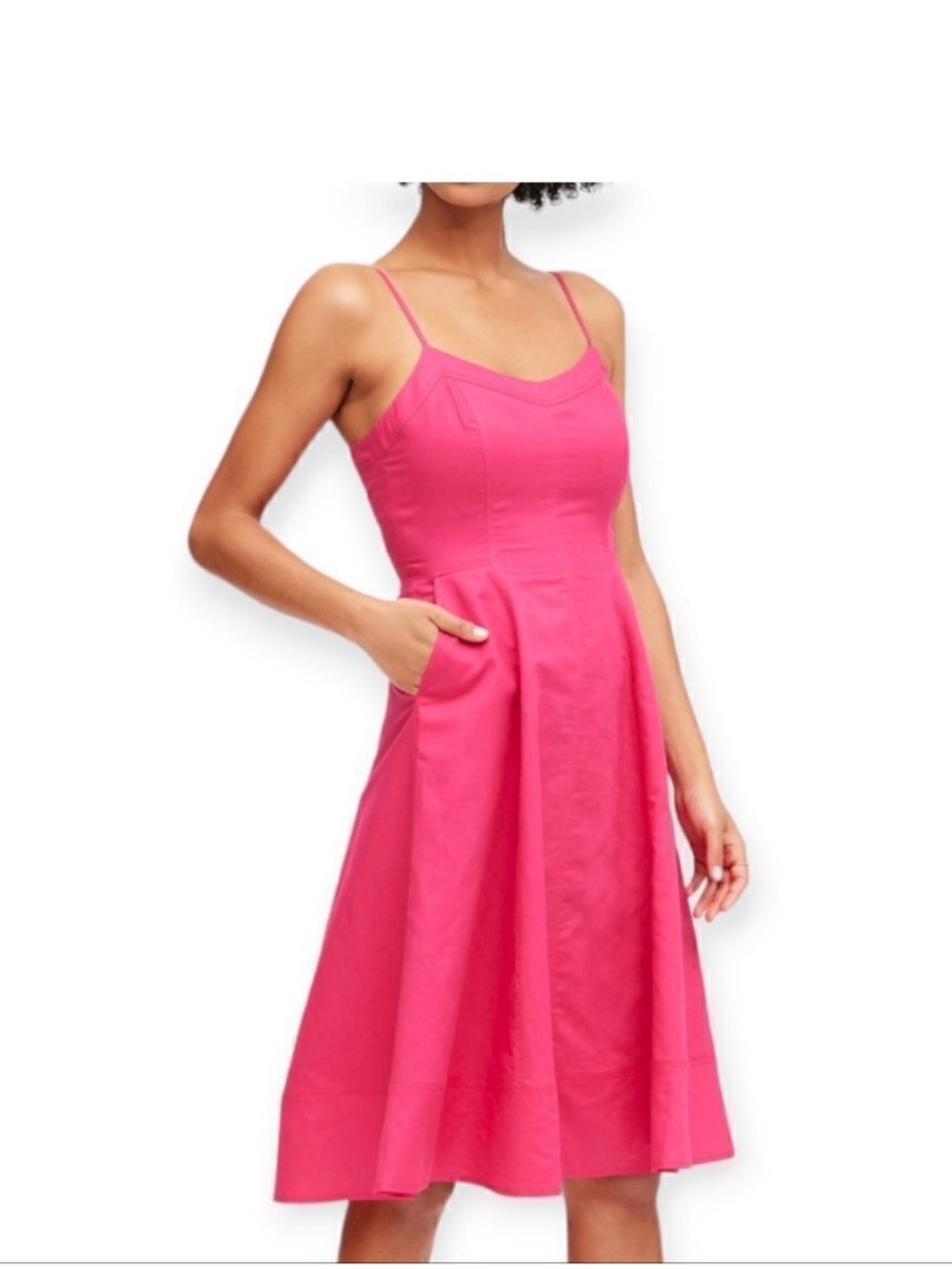 Banana Republic Hot Pink Linen Blend Midi Spaghetti-Strap Dress, Size 2